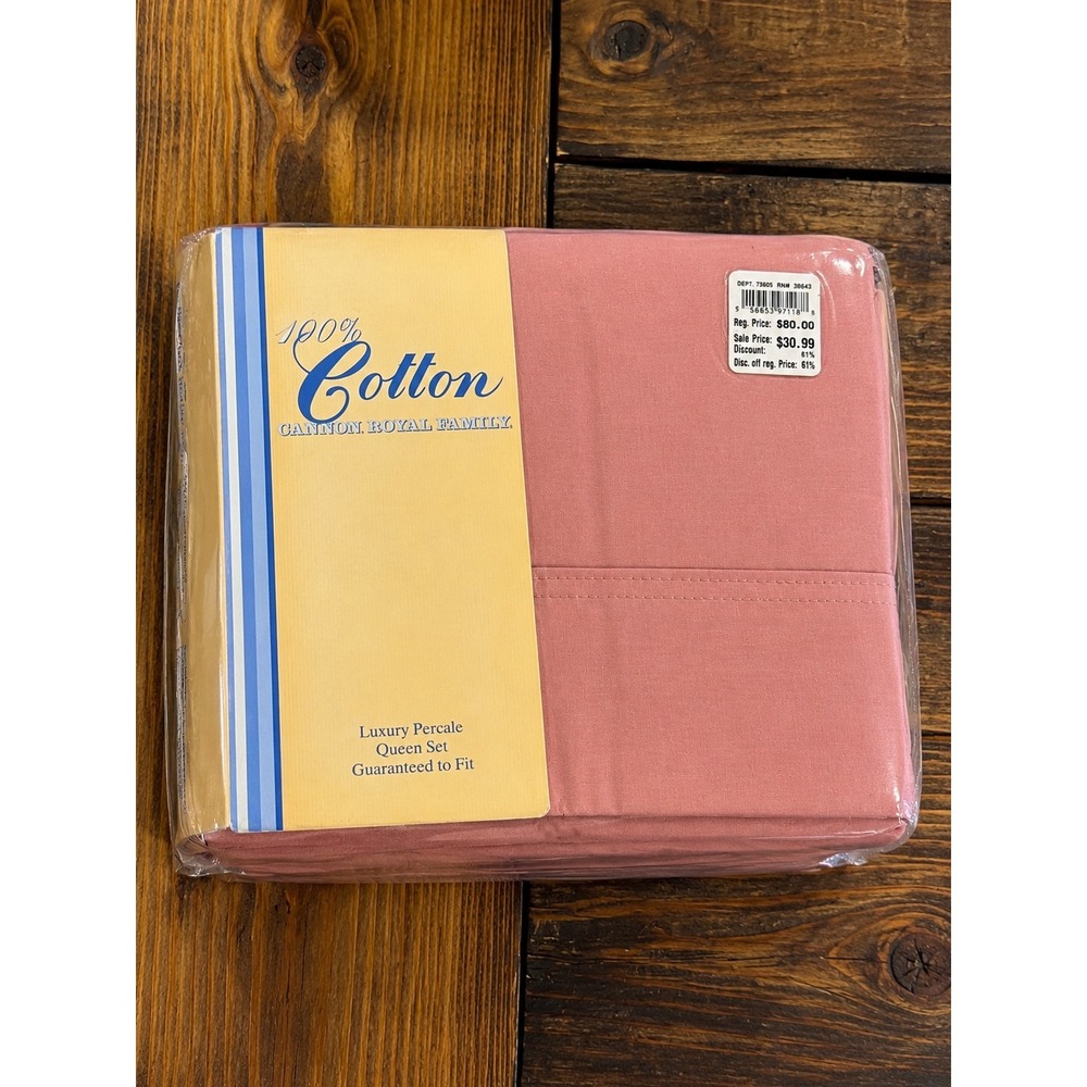 Vintage Cannon Royal Family Pink Queen Sheet Set 100% Cotton Percale NIP NOS 90s